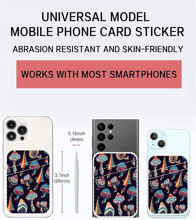AOHRO Dual Pocket Leather Phone Wallet Adhesive Stick On, Cute Card Holder, Credit Card Holder for Case Compatible with Most Phones Boho Mushroom - Image 2